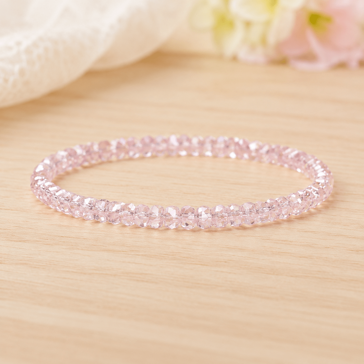 Bohemian Sparkling Bead Bracelet, Light Pink Faceted Beads
